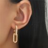 Retro Double Loop Design Drop Earrings Gold Color Geometric Round