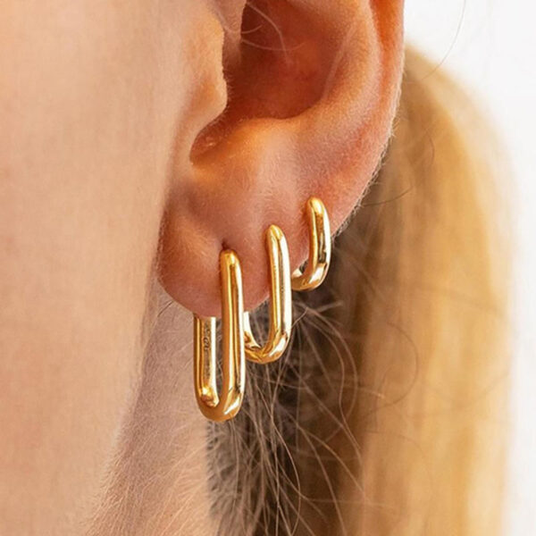 2pcs New Gold Color Square Hoop Earrings Women Men Stainless